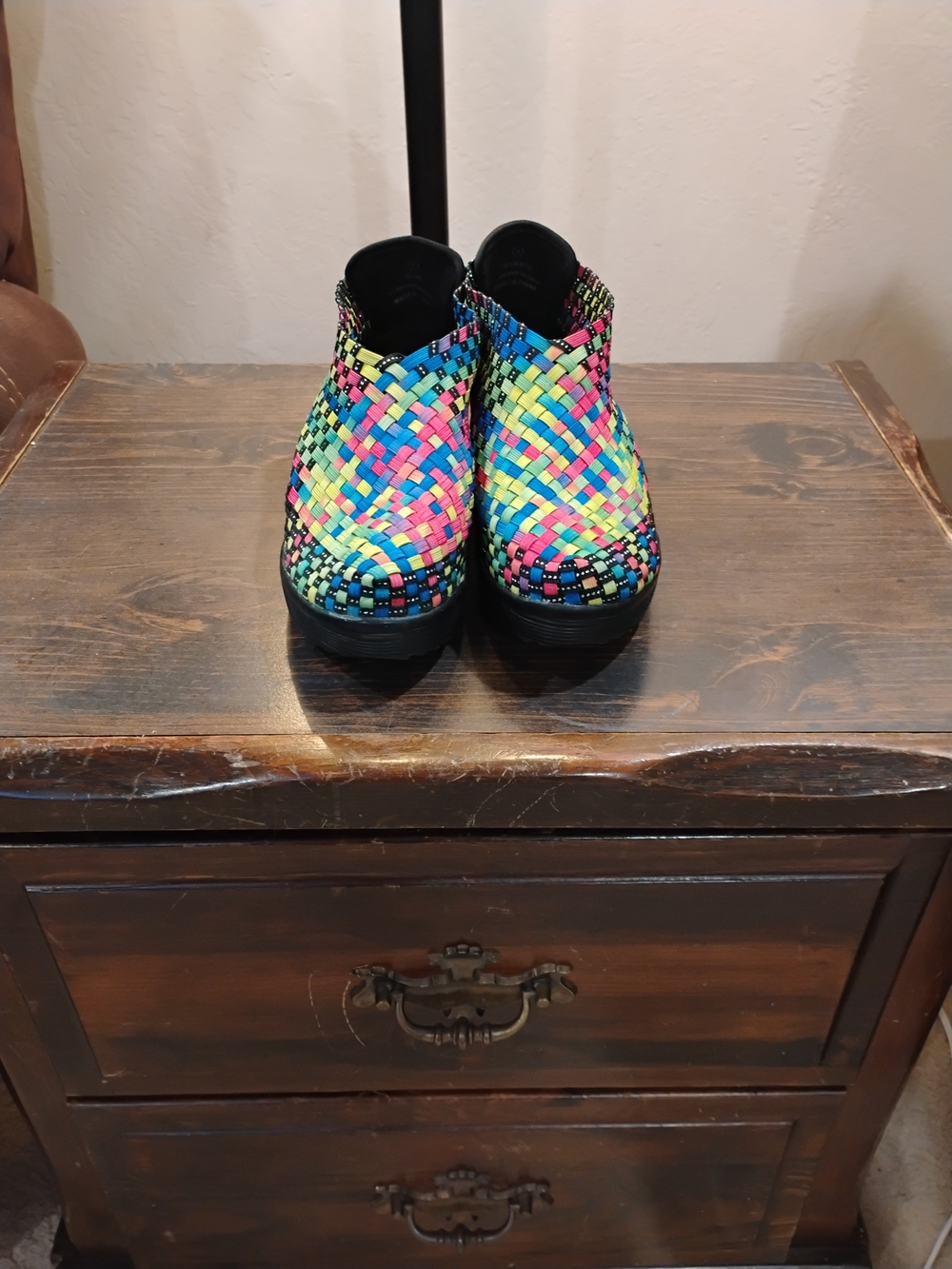 Women's Multicolor Woven Ankle Booties — Neon Mix